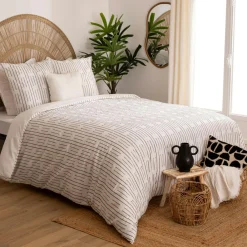 Housse de couette et deux taies coton (240 x 220 cm) Dobby Noire