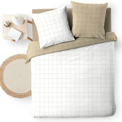 Housse de couette et deux taies d'oreiller en coton (260 x 240 cm) Cadria Blanc