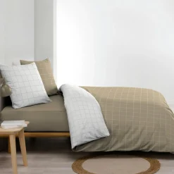 Housse de couette et deux taies d'oreiller en coton (260 x 240 cm) Cadria Blanc