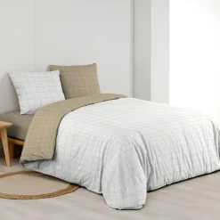 Housse de couette et deux taies d'oreiller en coton (260 x 240 cm) Cadria Blanc