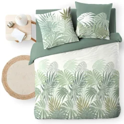 Housse de couette et deux taies d'oreiller en coton (240 x 220 cm) Nymea Vert