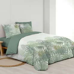 Housse de couette et deux taies d'oreiller en coton (240 x 220 cm) Nymea Vert