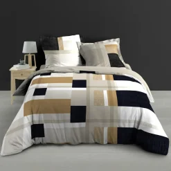 Housse de couette et deux taies percale de coton (240 x 220 cm) Ulysse Multicolore