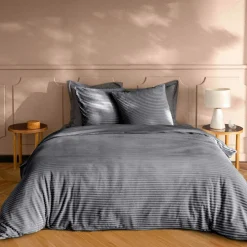 Housse de couette et deux taies d'oreiller flanelle (240 x 220 cm) Veloutea Gris anthracite
