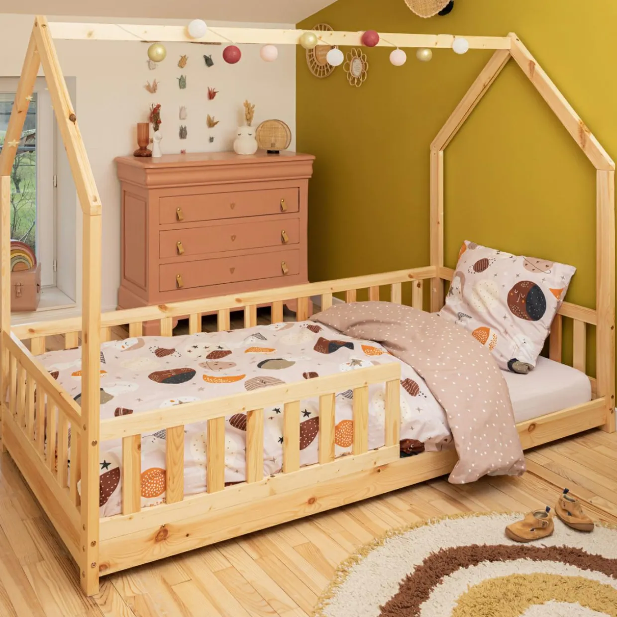 Housse de couette et deux taies enfant coton (200 x 200 cm) Sky Dream Rose