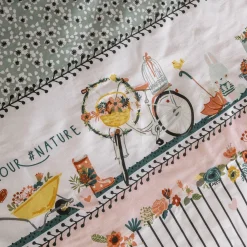 Housse de couette et deux taies enfant coton (240 x 220 cm) Jardinage Multicolore