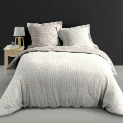 Housse de couette et deux taies d'oreiller percale de coton (260 x 240 cm) Eliot Beige