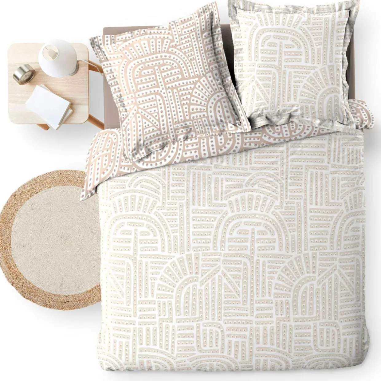 Housse de couette et deux taies d'oreiller percale de coton (260 x 240 cm) Eliot Beige