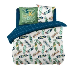 Housse de couette et deux taies enfant coton (240 x 220 cm) California Bleu