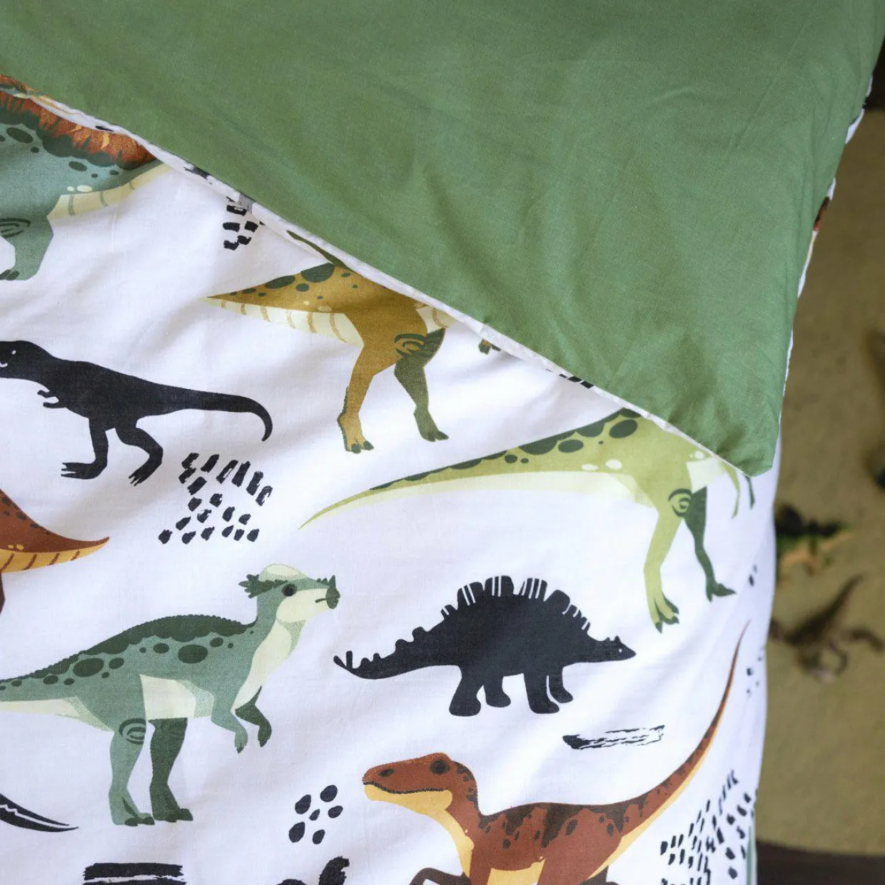 Housse de couette et deux taies enfant coton (240 x 220 cm) Cretace Verte