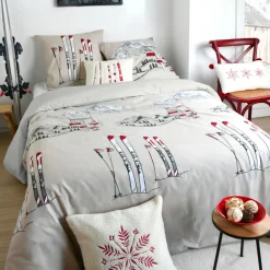 Housse de couette et deux taies d'oreiller en coton (260 x 240 cm) Alpes Ecru