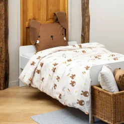 Housse de couette et deux taies enfant coton (200 x 200 cm) Pompon Marron