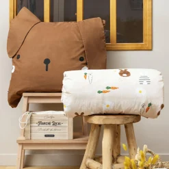 Housse de couette et deux taies enfant coton (200 x 200 cm) Pompon Marron