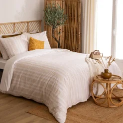 Housse de couette et deux taies coton (260 x 240 cm) Dobby Terracotta