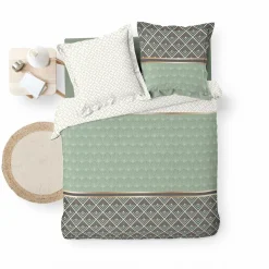 Housse de couette et deux taies percale de coton (260 x 240 cm) Belor Verte