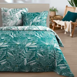 Housse de couette et deux taies d'oreiller en coton (240 x 220 cm) Douala Bleu pétrole