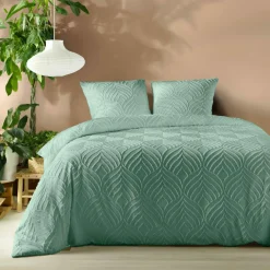 Housse de couette et deux taies microfibre (240 x 220 cm) Heltie Vert sauge