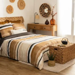 Housse de couette et deux taies percale de coton (260 x 240 cm) Hana Jaune ocre