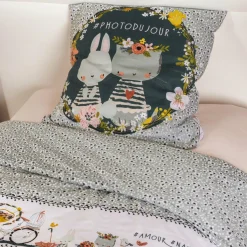 Housse de couette et une taie enfant coton (140 x 200 cm) Jardinage Multicolore
