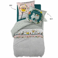 Housse de couette et une taie enfant coton (140 x 200 cm) Jardinage Multicolore