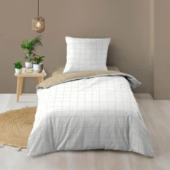 Housse de couette et une taie d'oreiller en coton (140 x 200 cm) Cadria Blanc