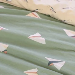 Housse de couette et une taie enfant coton (140 x 200 cm) Petits papiers Bleue