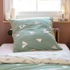 Housse de couette et une taie enfant coton (140 x 200 cm) Petits papiers Bleue