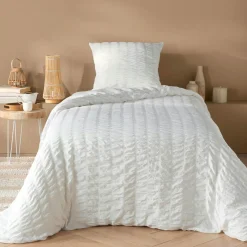 Housse de couette et une taie d'oreiller microfibre (140 x 200 cm) Plissia Blanc