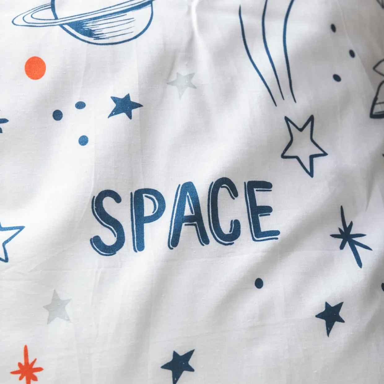 Housse de couette et une taie enfant coton (140 x 200 cm) Galaxie Blanche