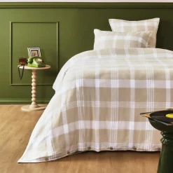 Housse de couette flanelle de coton (140 x 200 cm) Nina carreaux Beige