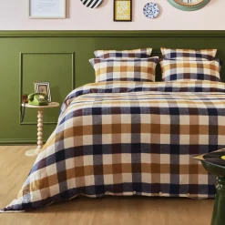 Housse de couette flanelle de coton (260 x 240 cm) Nina carreaux Multicolore