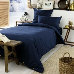Housse de couette flanelle de coton (140 x 200 cm) Nina Bleu nuit