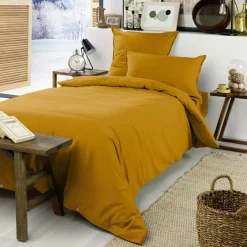 Housse de couette flanelle de coton (140 x 200 cm) Nina Jaune ocre