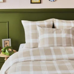 Housse de couette flanelle de coton (260 x 240 cm) Nina carreaux Beige
