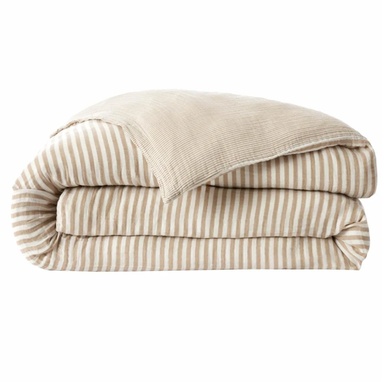 Housse de couette gaze de coton (260 x 240 cm) Gaïa rayures Ficelle