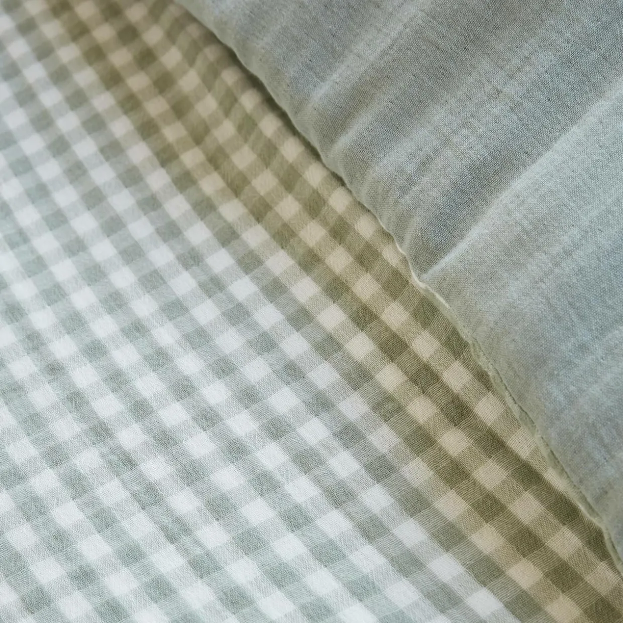 Housse de couette gaze de coton (240 x 220 cm) Gaïa vichy Vert eucalyptus