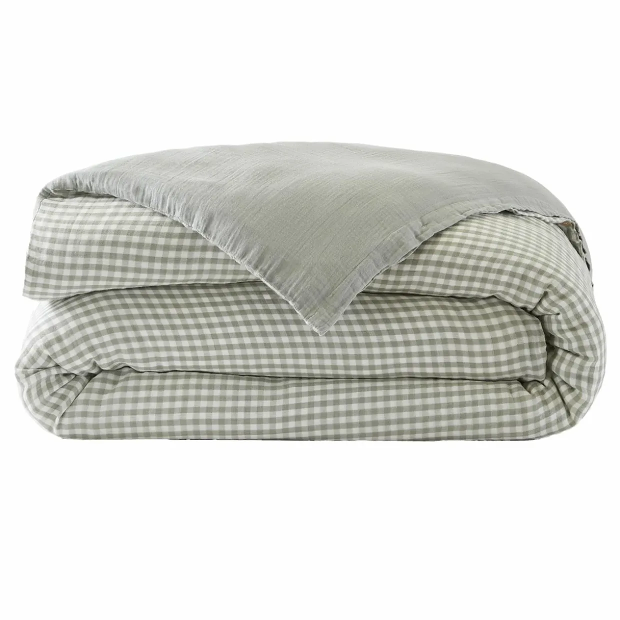 Housse de couette gaze de coton (240 x 220 cm) Gaïa vichy Vert eucalyptus