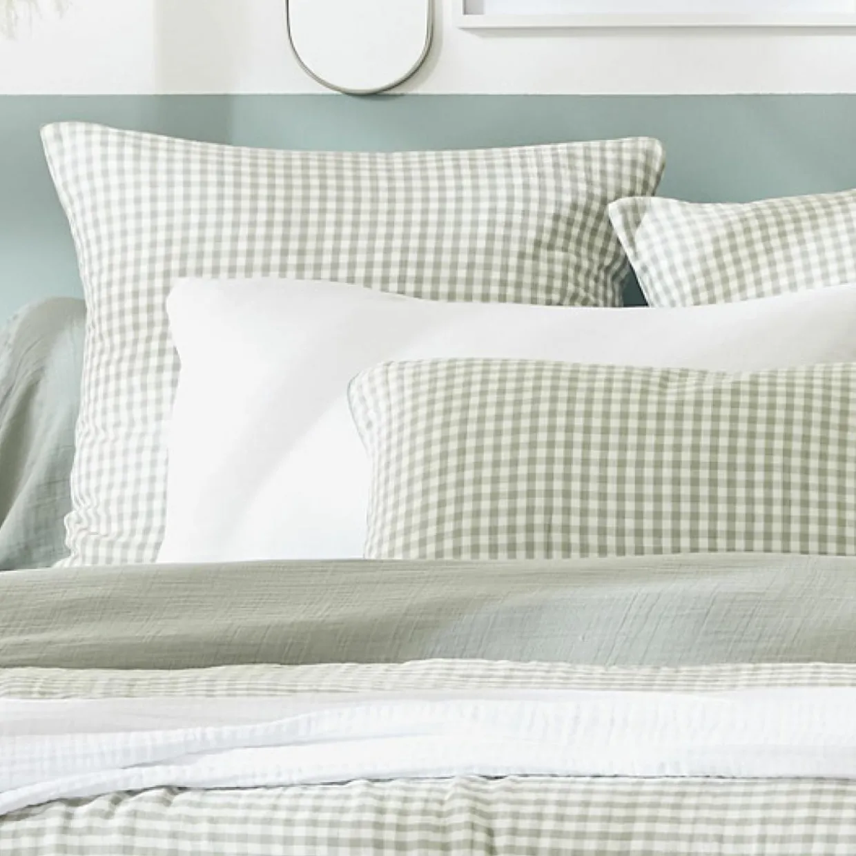 Housse de couette gaze de coton (240 x 220 cm) Gaïa vichy Vert eucalyptus