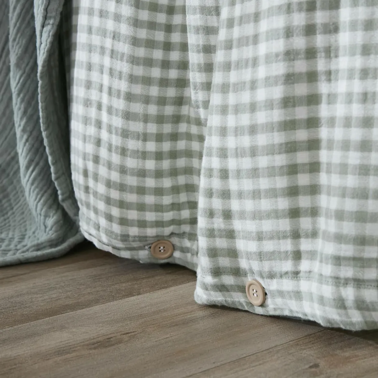 Housse de couette gaze de coton (240 x 220 cm) Gaïa vichy Vert eucalyptus