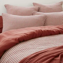 Housse de couette gaze de coton (200 x 200 cm) Gaïa vichy Terracotta