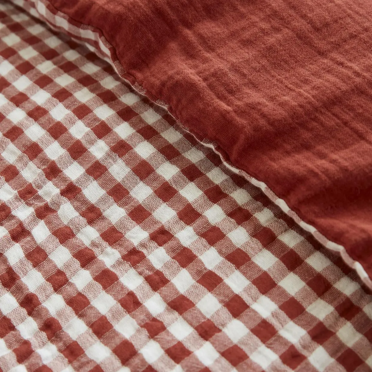 Housse de couette gaze de coton (280 x 240 cm) Gaïa vichy Terracotta