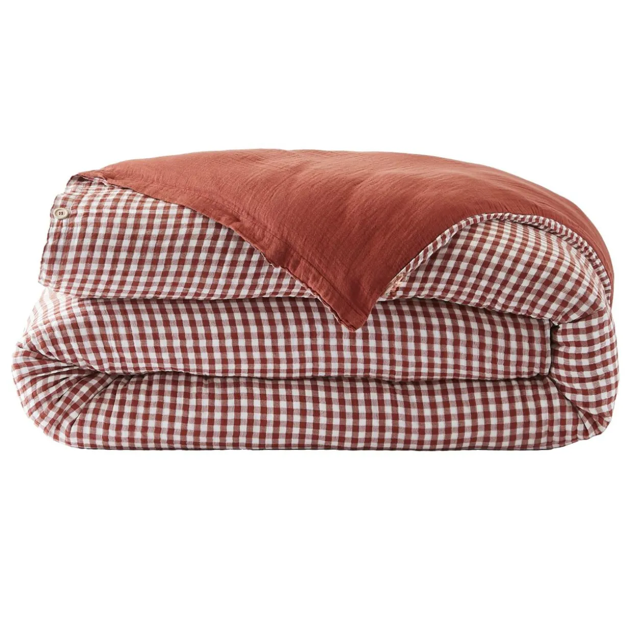 Housse de couette gaze de coton (280 x 240 cm) Gaïa vichy Terracotta