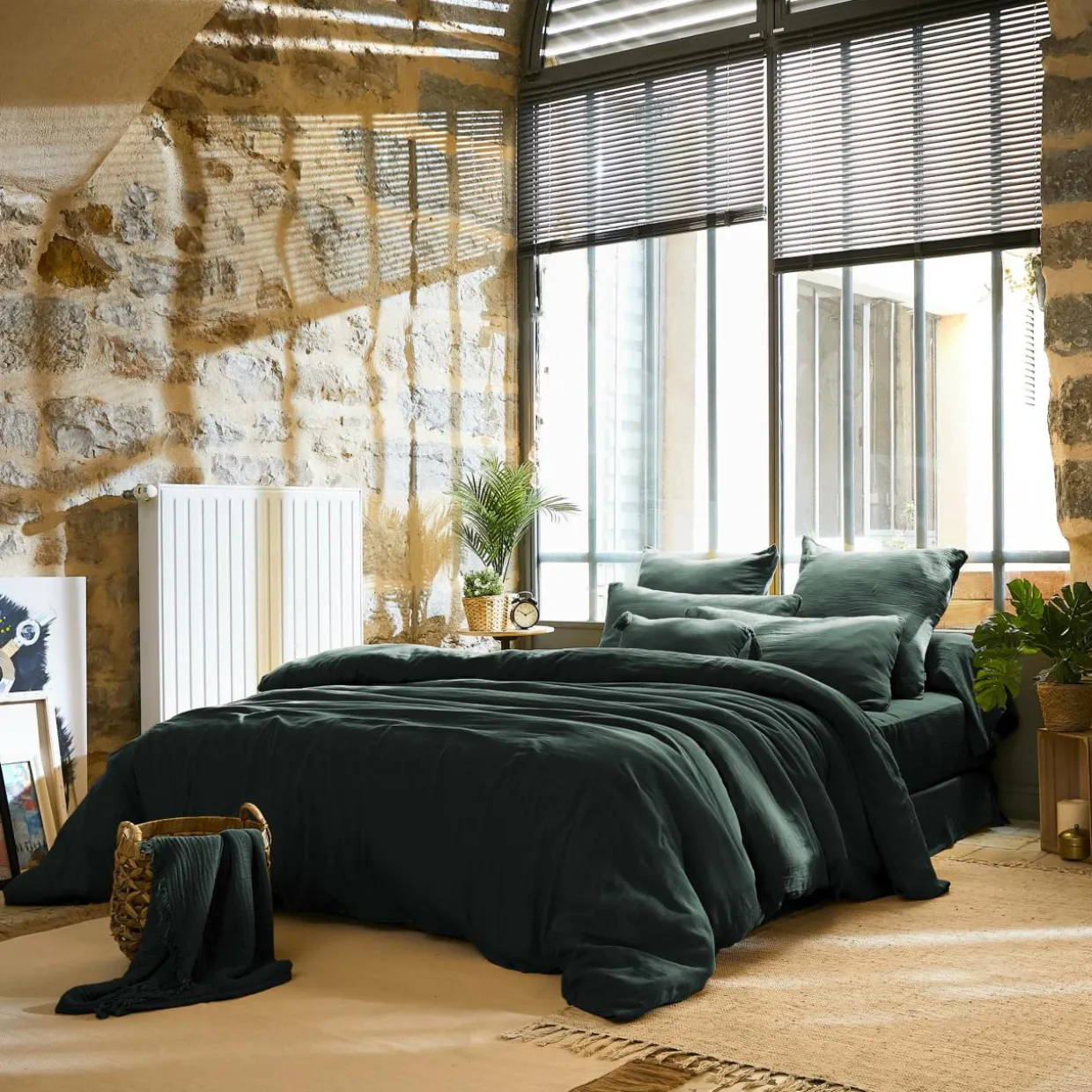 Housse de couette gaze de coton (240 x 220 cm) Gaïa Vert sapin