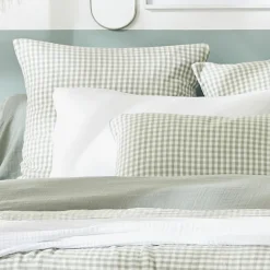 Housse de couette gaze de coton (140 x 200 cm) Gaïa vichy Vert eucalyptus