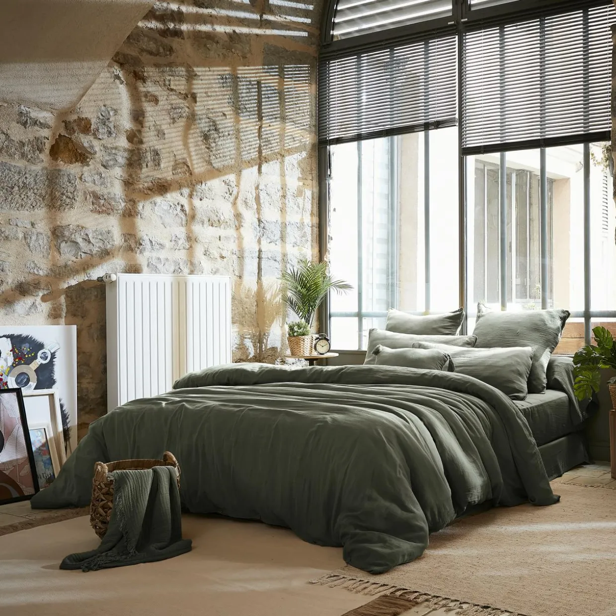 Housse de couette gaze de coton (280 x 240 cm) Gaïa Vert romarin