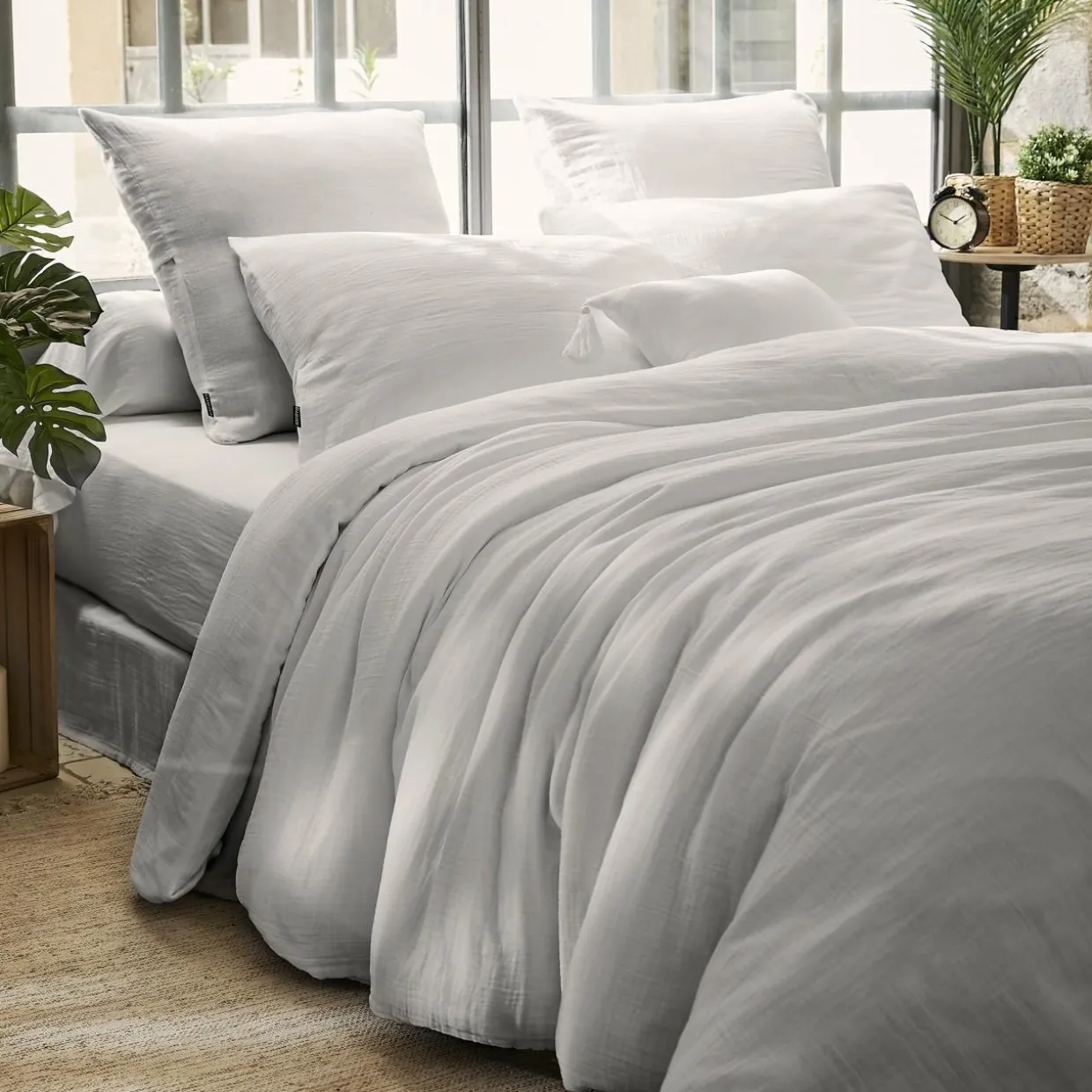 Housse de couette gaze de coton (260 x 240 cm) Gaïa Gris nuage