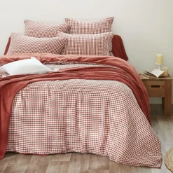 Housse de couette gaze de coton (240 x 220 cm) Gaïa vichy Terracotta