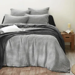 Housse de couette gaze de coton (260 x 240 cm) Gaïa vichy Noir