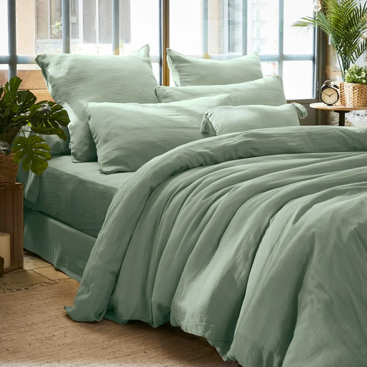 Housse de couette gaze de coton (240 x 220 cm) Gaïa Vert eucalyptus