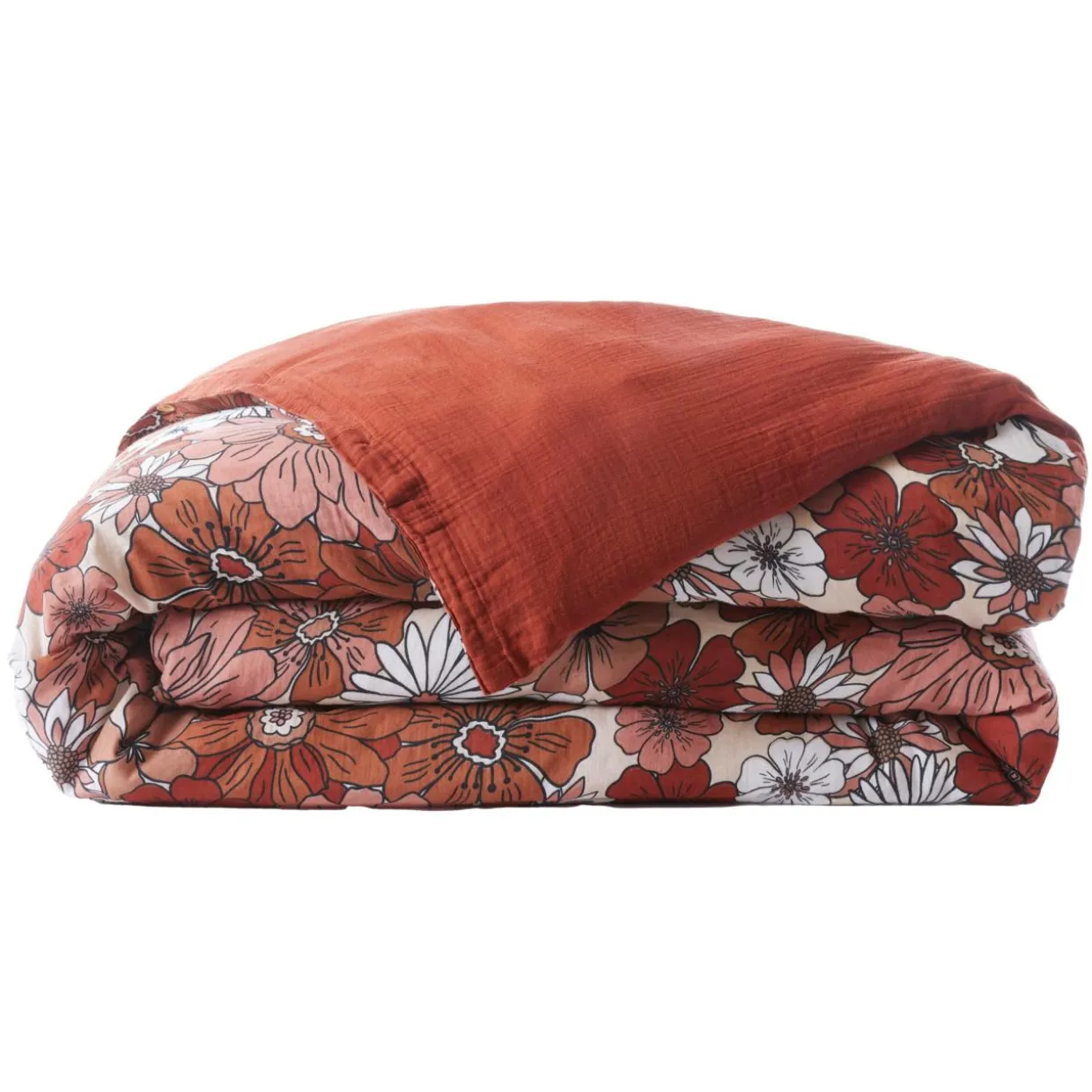 Housse de couette gaze de coton (240 x 220 cm) Gaïa azalée Terracotta
